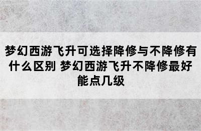 梦幻西游飞升可选择降修与不降修有什么区别 梦幻西游飞升不降修最好能点几级